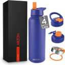 Milton 40 Oz Insulated Water Bottle With Leakproof 4 Lids, Stainless Steel Double Walled Vacuum Insulated Thermos, 12 Hour Hot, 24 Hrs Cold, Metal Travel Thermal Mug for Sports, Gym, Flassio, Blue