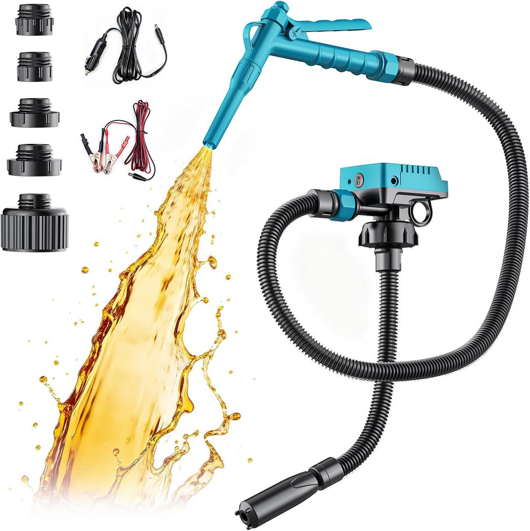 DIYtoolifz 5 GPM Cordless Fuel Transfer Pump Compatible with Makita 18V Batteries, Portable Gas Can Pump with 51" Hose, 5 Adapters, Gas Pump for Diesel, Gasoline (Bare Tool)