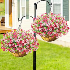 2 Set Artfiticial Hanging Mums Flower Baskets for Outdoors,Pink, 2 Pcs