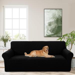 Stretch Couch Cover Washable Sofa Slipcover Furniture Protector with Non Skid Foam and Elastic Bottom for Kids, Dog  (Large/Black)