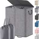 Lifewit Double Laundry Hamper with Lid and Removable Laundry Bags, Large Collapsible 2 Dividers Dirty Clothes Basket with Handles for Bedroom, Laundry Room, Closet, Bathroom, College, 136L Gray