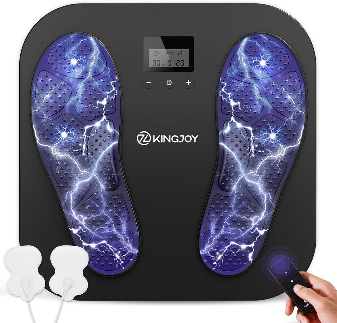 Foot Massager for Neuropathy, Rechargeable EMS TENS Foot Stimulator with 10 Modes 20 Intensities for Circulation Plantar Fasciitis & Swelling Pain Relief, FSA/HSA Eligible, Gifts for Women Men-Black