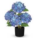 Hollyone Navy Blue Hydrangea Artificial Flowers in Pots 19.7" Four-Head Faux Silk Hydranges Flower Arrangements for Indoor Home Office Kitchen Table Centerpieces Wedding Decorations