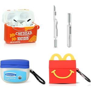 (3Pack) Case for AirPods Pro 2nd/1st Generation with Cleaning kit, XMBYGY Cute Skin Design Silicone Cartoon Charging Case Protective Covers with Keychain for AirPods Pro 2/Pro Earbuds (G+F+M)