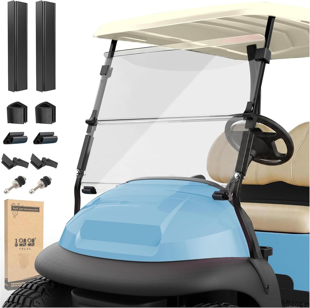 10L0L Golf Cart Windshield for Club Car Precedent 2004-Up, Tempo, 2017-Up Onward, Clear/Tinted Fold Down Club Car Windshield Anti-UV Impact Resistant, HD View, 37.5"W X 33.6"H