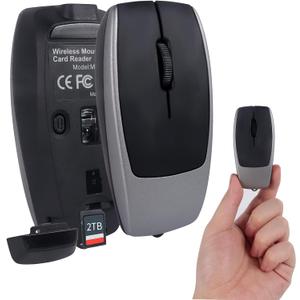 Mini Bluetooth Wireless Mouse with TF Card Reader, Rechargeable, Silent Click, Portable for Laptop, PC, Travel, Office & Home Use (Grey)