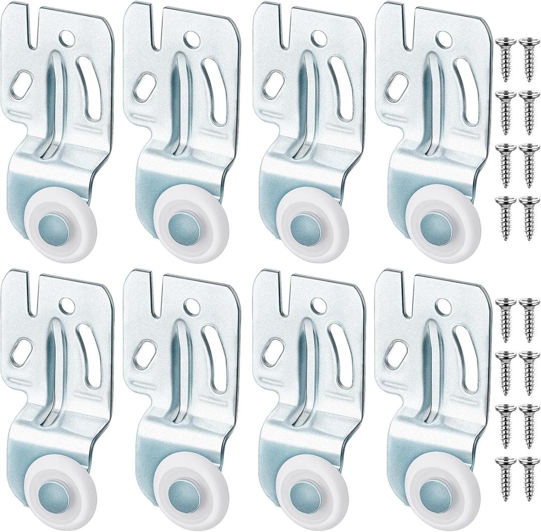 Blulu 8 Pcs Sliding Closet Door Roller Kit Wardrobe Wheels Hardware for Top Hung Bypass 3/4" to 1-3/8 Inch Thick Kitchen Doors