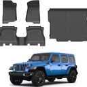 Powerty Floor Mats Cargo Liner for Jeep Wrangler JL Gas 2018-2026 Unlimited 4-Door with Subwoofer (Non JK or 4XE) All Weather 3D TPE Anti-Slip Car Protection, 1st & 2nd Row Set Accessories
