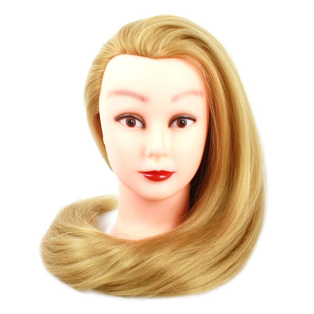 Mannequin Head Manikin Hair Hairdresser Training Head Cosmetology Doll Head (Table Clamp Stand Included) (28" Synthetic Hair, Strawberry Blonde)