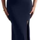 LAGSHIAN Women's Elegant Bodycon Off Shoulder Ruched Split Hem Long Formal Basic Evening Dress (Black, XL)