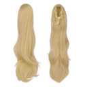 FESHFEN Drawstring Ponytail Extension, Natural Long Wavy Layered Synthetic Pony Tails Hair Extensions Hairpieces for Women, Champagne Blonde 20 inch