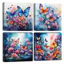 Butterfly Wall Art Colorful Flower Pictures Blue Abstract Butterfly Bathroom Wall Decor Nature Wildflower Canvas Prints Farmhouse Botanical Artwork Living Room Bedroom Home Decorations 12x12" 4Pcs