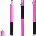 MEKO(2 Pcs)[2 in 1 Precision Series] Disc Stylus/Styli for All Touch Screen Devices Bundle with 4 Replaceable Disc Tips, 2 Replaceable Fiber Tips - (Black/Pink)
