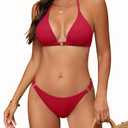 Women's Sexy Halter Triangle Thong Bikini Sets Cheeky High Cut Bathing Suit Swimsuits Red M
