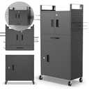 Heavy Duty 4-Tier Power Tool Organizer Wall Mount - Modular Drill Holder Wall Mount with Wheels, Lockable Doors - Versatile Shelf Rack Hanging Station, Tool Organizers and Storage for Garage