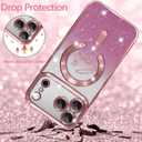 ZIYE Magnetic Case Designed for iPhone 17 Pro Max Glitter Case Luxury Plating Love Heart Compatible with MagSafe Clear Case with Camera Protection Shockproof Cover Made for Women Girls-Pink
