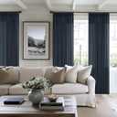 Pinch Pleated Navy Linen Curtains 84 Inches Long 2 Panels Set for Living Room Dining Pinch Pleat Back Tab Light Filtering Farmhouse Boho Retro Window Curtain Drapes 84 Inch Length Dark Blue Indigo