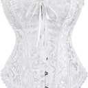 Corset Tops for Women,Lace Bustier Corset Lingerie top,Renaissance Overbust Corset Push Up Bodysuit (Medium, White)
