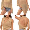 Off The Shoulder Sheer Crochet Vacation Outfits Poncho Sweater Top Summer Beach Cover Up (Khaki) Medium
