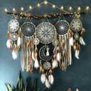 5 Pack Moon Phase Dreamcatcher Set Boho Wall Decor, Boho Macrame Wall Hanging Dream Catchers, for Home, Bedroom, Living Room, Witchy Gifts (Camel)