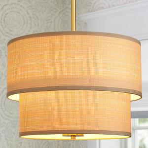 RUIYEY Rattan Chandelier Light Fixtures: 17 inch Boho Pendant Lights with Wicker Lampshade, E12 5 Lights Height Adjustable Hand Woven Hanging Drum Chandeliers for Dining Room Kitchen Living Room
