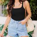 Chunpin Women's Square Neck Tank Bodysuit Sleeveless Tank Top Double Lined Body Suit Going Out Outfits Thong Bodysuits (Black, S)