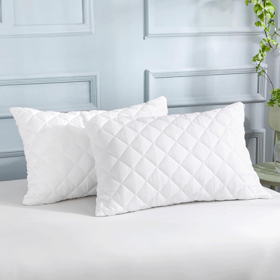 Anti Allergy Quilted Pillow Protectors Queen 2 Pack White