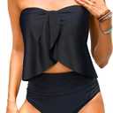 Daci Strapless Tankini Swimsuits for Women - 2 Piece Bathing Suit Bandeau Top with High Waisted Bikini Bottom (Medium, Black)
