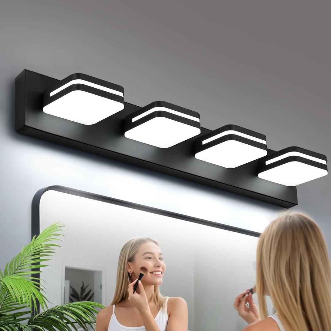 360 Rotate LED Dimmable Bathroom Vanity Light Fixtures, 1600LM Acrylic Matte Black Vanity Lights for Bathroom, Modern Wall Lighting Fixtures Over Mirror Kitchen Living (Natural White Light 5000K)