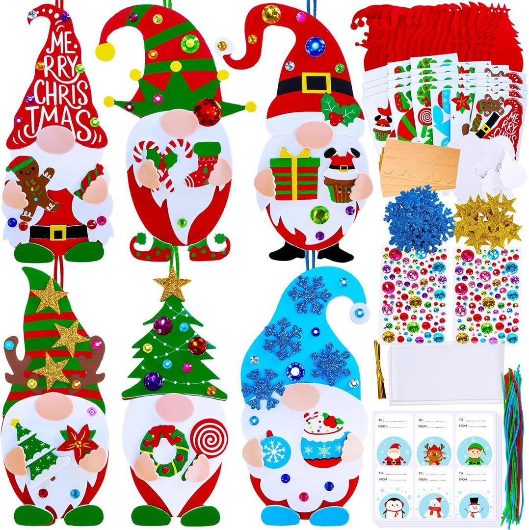 Winlyn 24 Sets Christmas Craft Kits - Winter Crafts DIY Gnome Ornaments & Decorations Art Sets with Foam Stickers for Kids Holiday Seasonal Home & Classroom Activities Party Favors