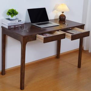 Solid Wood Desk with Drawer, Small Writing Desk for Small Spaces,Gaming Study Home Office Workbench woodenDesks for Work, 47 inch Wooden Computer Desk for Bedroom Walnut Color, 47.2 inch