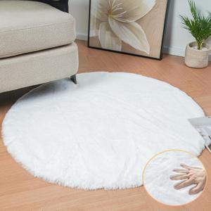 White Faux Fur Round Rug 4ft Fluffy Rabbit Fur Rug Machine Washable Circle Area Rugs for Living Room Bedroom Home Teen Room Nursery Dcor (4 FT Round, White)