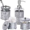 Autumn Alley Farmhouse Matte Galvanized Bathroom Accessories Set (4 PCS) - Lotion Soap Dispenser, Toothbrush Holder Set, 2 Glass Apothecary Jars (Qtip Holder) - Rustic Bathroom Accessories Set