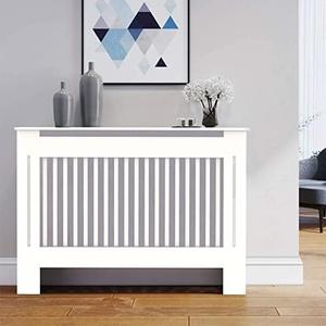 High Radiator Cover Wood Cabinet: External 36 Inch Height White Medium Heater Covers Internal Heights 35.5 Inch Vertical Slats Modern Tall Radiators Shelf Thicken MDF Wooden Kitchen Bedroom Cabinet, Medium
