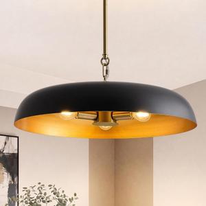 Large Pendant Lights Kitchen Island 20.4in, Black Gold Dining Room Fixture
3-Light Hanging Dome Chandelier, Modern All-Metal Frame, Adjustable 18-54in Downrod, E12 40W Base, for Over Table Bar Cafe