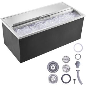 VEVOR Drop in Ice Chest, 36"L x 18"W x 14"H Stainless Steel Ice Cooler, Commercial Ice Bin with Sliding Cover, 40.9 qt Outdoor Kitchen Ice Bar, Drain-pipe and Drain Plug Included, for Cold Beer