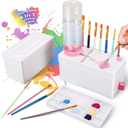 2025 New Paint Brush Cleaner, Upgraded 4-in-1 Brush Holder with Palette, Brush Rinser for Acrylic Paint Water Dispenser Washer Painting Station for kids Paintbrush Cleaner Watercolor Accessories (Pink)