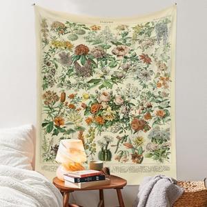 Vintage Flowers Tapestry 48”x36”, Long Vertical Wall Hanging Reference Illustrative Botanical Tapestries for Bedroom Aesthetic Floral Tapistry Botanical Plants Tapestry Wall Hanging Cute Bedroom Decor