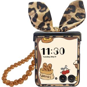 for Motorola Razr Ultra 2025 Case with Hinge Cover & Ring & Chain, Leopard Print Design Cute Razr Ultra 2025 Case for Women, Shock Elegant PU Leather Phone Case for Moto Razr Ultra 2025