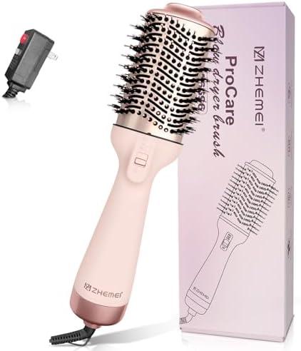 ZM ZHEMEI 1300W Hair Dryer Brush,4 in 1 Blow Dryer Brush Anti-frizz Ceramic Titanium Barrel with ALCI Safety Plug Professional Salon Hot Air Brush for All Hair Types (Rosegold)