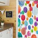 DYNH Colorful Polka Dot Camper RV Shower Curtain for Travel Trailer Bathroom, Kids Camping Small Narrow Shorter Fabric Shower Curtains Set, Happy Camp Outdoor Decor Accessories with Hooks 47X64 (Blue)