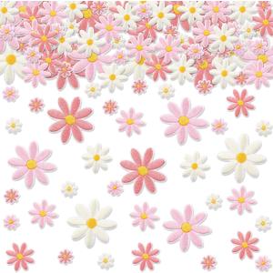 Lyrow 60 Pcs 3 Sizes Daisy Flower Iron on Patches Cute Colorful Flower Embroidered Sew on Applique Patches for Bags Hats Backpacks Shoes T-Shirt Clothes DIY Accessories(Beige, Light Pink, Pink)