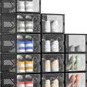 12 Packs Clear Plastic Shoebox With Magnetic Door, Large(13" 9" 5.6") Stackable Shoe Box Storage With Lids, Multifunctional Sneaker Containers, Toy Storage, Space-Saving Shoe Rack Black