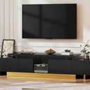 YITAHOME Extendable Entertainment Center 63 to 89 Inches, Modern TV Stand with 2 Door Cabinets and Open Shelf, Adjustable Length TV Console for Living Room, Black