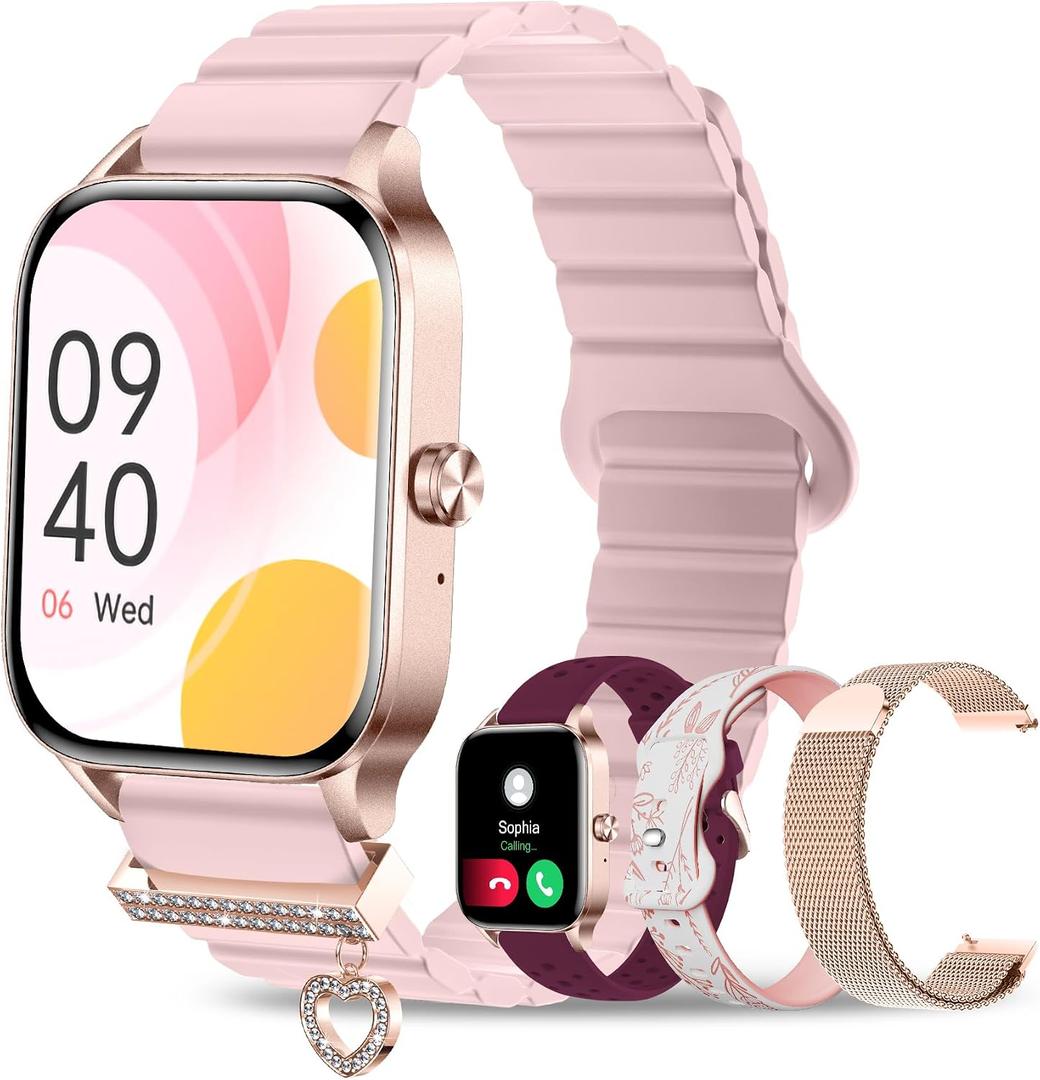 Iaret Smart Watch for Women, 4 Bands 1.85" DIY Dial Smartwatch with Bluetooth Call, Fitness Tracker with 100 Sports Modes Heart Rate Sleep Monitor Pedometer Compatible with iPhone & Android