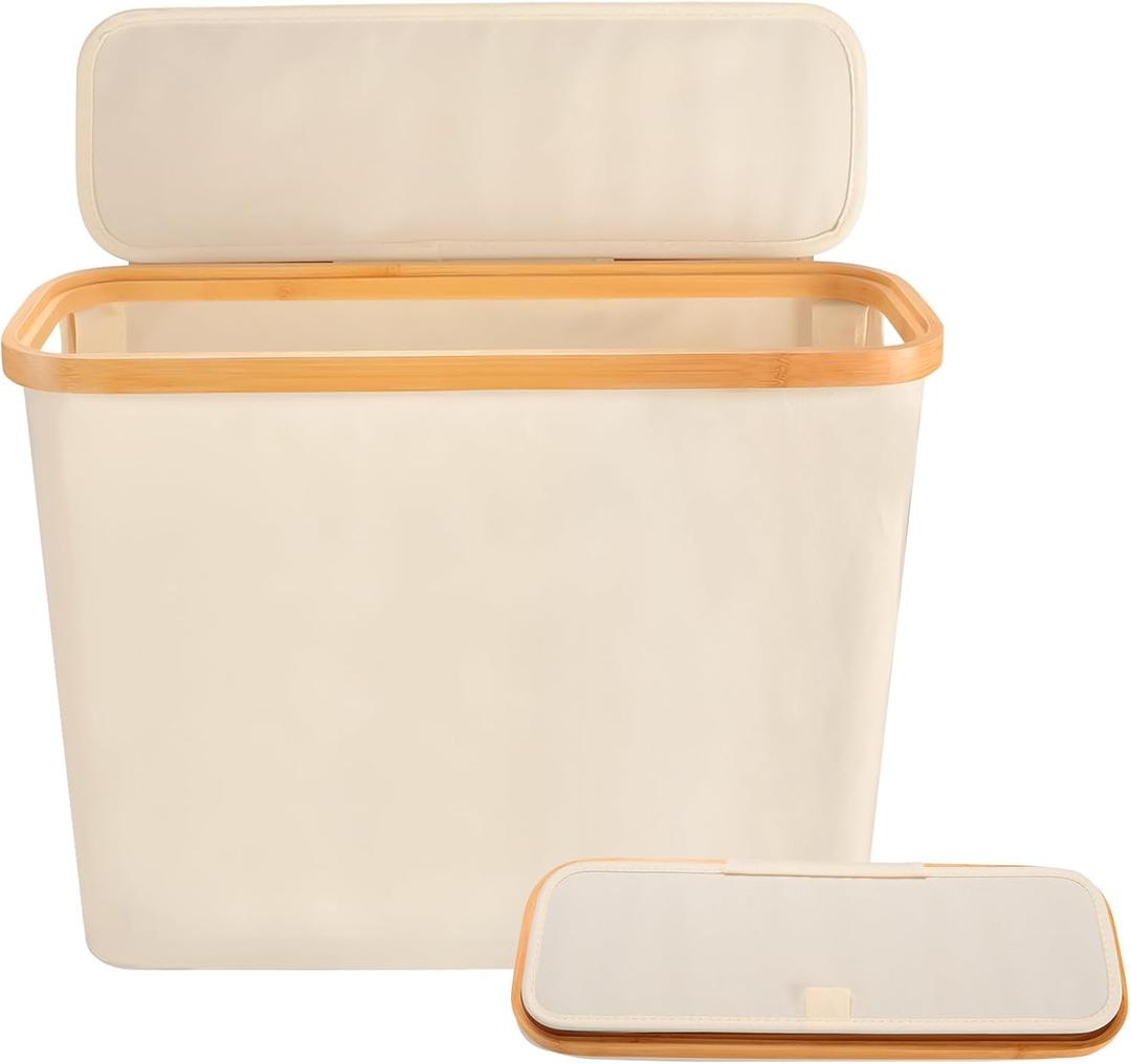 22L Toilet Paper Storage Basket with Lid and Handle, Collapsible Toilet Paper Organizer Bathroom Free Standing Holder Slim Narrow Bin Container for 12-roll Towels or Toys Clothes Organizing (Beige)