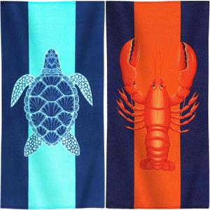 Genovega 2 Packs Oversized Terry Beach Towel 36 x 72 in Soft Extra Large Long Pool Swim Towels Clearance XL Big Travel Blanket Must Haves Vacation Essentials for Adult Turtle OrangeLobster