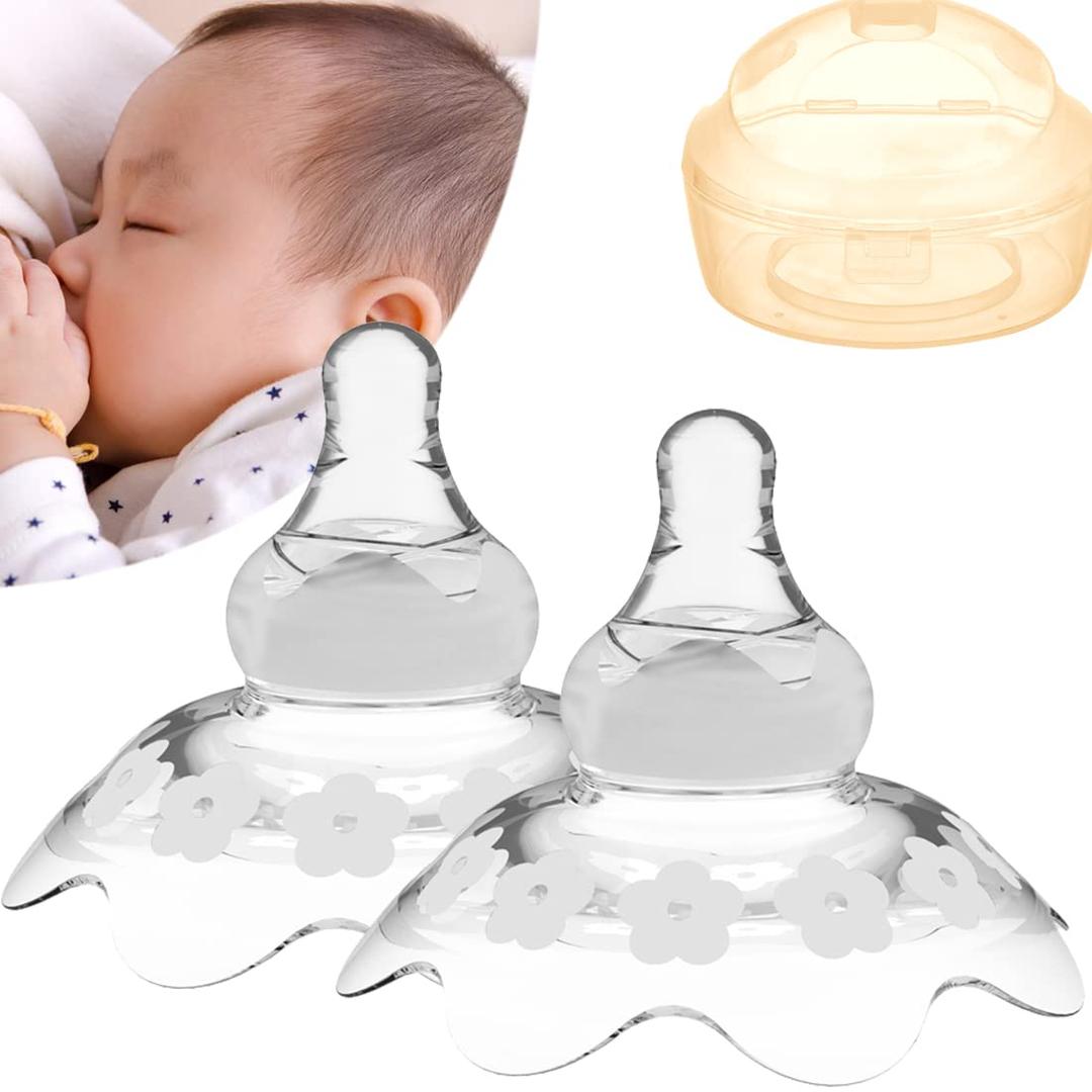 Nipple Shields for Nursing Newborn 2 Count, Upgraded for Protecting Inverted & Sore Nipples, Assisting Latch Difficulties, Great for Breastfeeding Mothers, Carrying Case Included