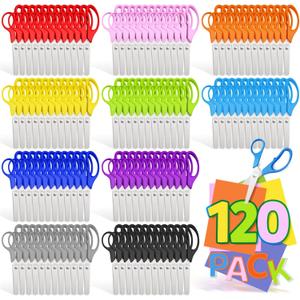 120 Pack Kids Scissors Bulk - 5" Safety Blunt Tip Craft Scissor for Preschool Kindergarten Elementary Classroom Cutting Paper, Comfort Grip, Back to School Supplies for Child Student Teacher,10 Colors