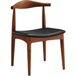 Solid Wood Dining Chair, Mid Century Dining Chair, Upholstered PU Leather Chair with Wide Curved Backrest, Chair for Dining Room, Kitchen, Walnut Finish